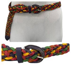 Vintage Genuine Leather Braided Multi Color Belt Size ML